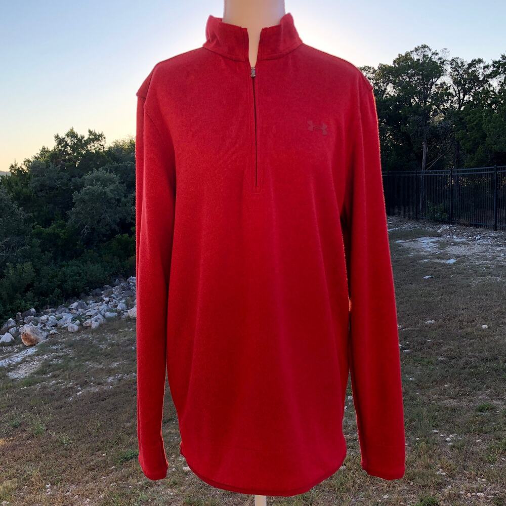 Under Armour Men's Cold Gear Quarter Zip Pullover Medium Sweater Red Long Sleeve